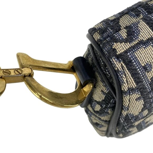 Auth DIOR/ChristianDior Saddlebags,Trotter - Navy Cream Jacquard Leather Handbag - Picture 9 of 16